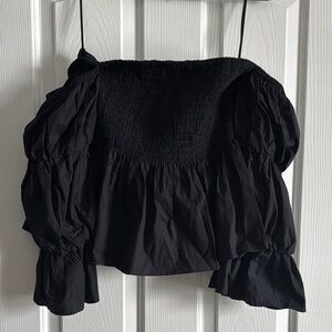 Express Off-shoulder Women's Black Smocked Top with Puff Sleeves